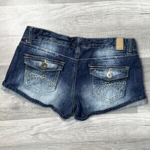 Y2k 00s Style Dark Wash Low Rise Shorts Size 7/8 Flap Pockets Bella Ellena